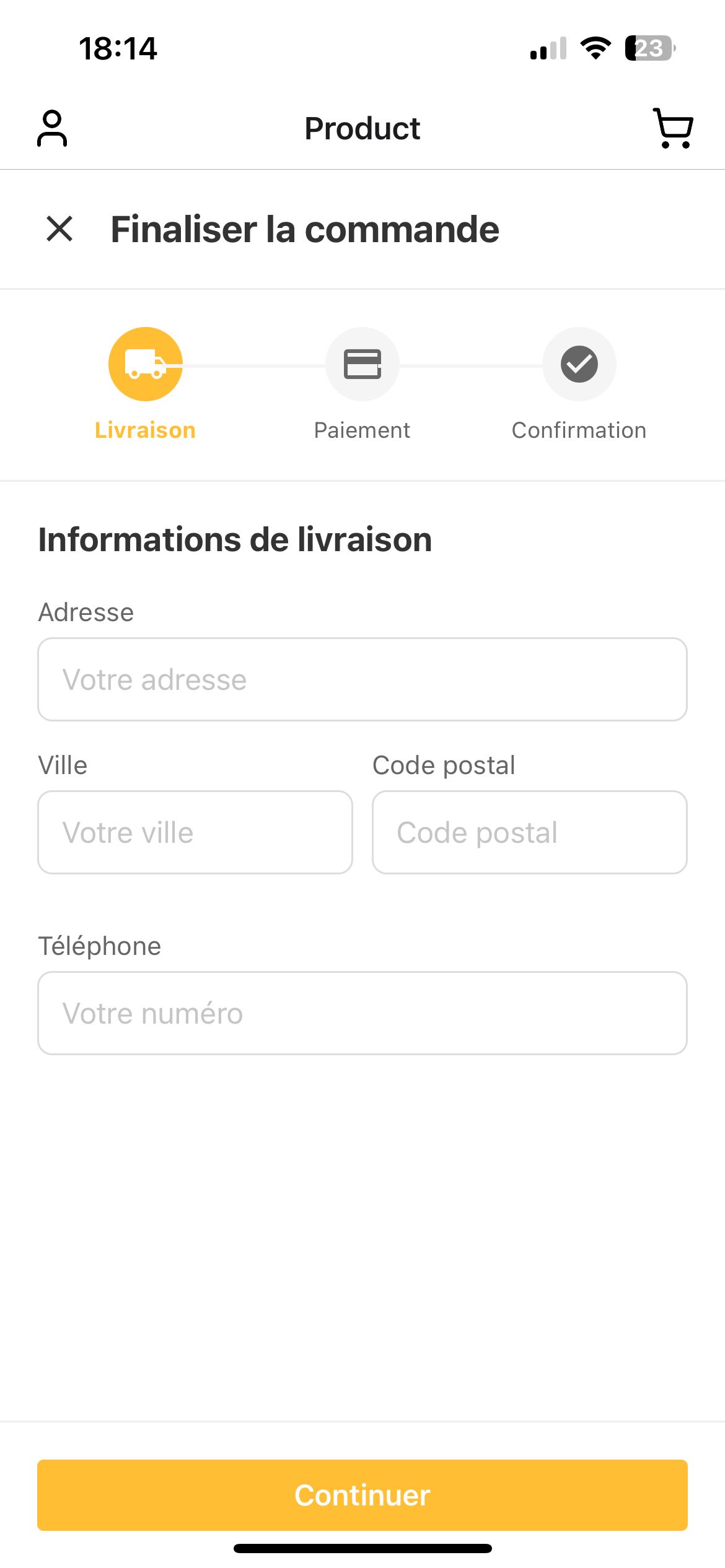 App mobile O'Délice Burger — détail produit
