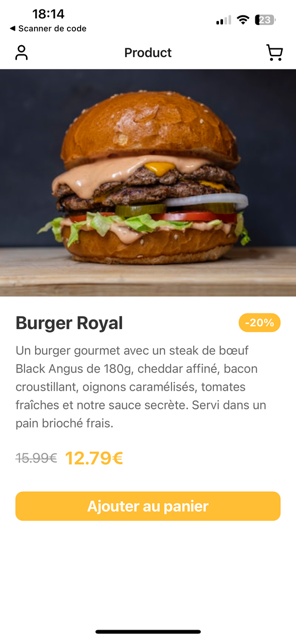 App mobile O'Délice Burger — panier